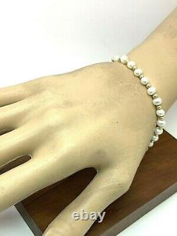 14K Yellow Gold Beaded 5mm Round Shape White Pearl Women's Bracelet 7'' Estate