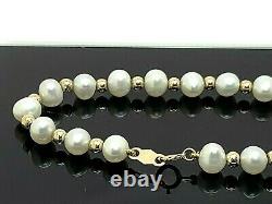 14K Yellow Gold Beaded 5mm Round Shape White Pearl Women's Bracelet 7'' Estate