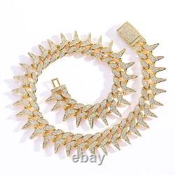 14K Yellow Gold Plated 10 CTW Moissanite 12mm Cuban Link Chain 7 Inch Bracelet