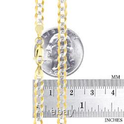 14K Yellow Gold Solid 5mm White Diamond Cut Pave Cuban Curb Chain Bracelet 7.5