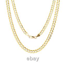 14K Yellow Gold Solid 5mm Womens Diamond Cut White Pave Cuban Chain Bracelet 7