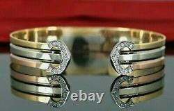 14K Yellow White Rose Tri Color Gold On S925 1ct Simulated Diamond Cuff Bracelet