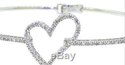 14K white gold lovely elegant. 82CT diamond heart bangle bracelet