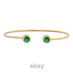 14Kt Gold Emerald Round Bezel Bangle Bracelet