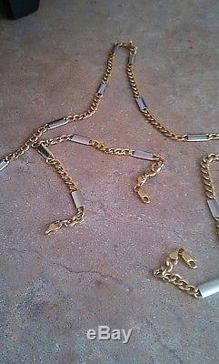 14 K Solid Gold Two-Tone Yellow & White Gold Chain and Bracelet Set. Not Scrap