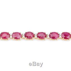 14 Yellow Gold Ruby White Diamond Bracelet 12.43 ct Oval Gemstone 7 inches