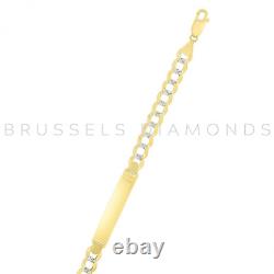 14k Gold Pave ID Bracelet in Two-Tone Polished Chain with Lobster Clasp 10mm 8.5