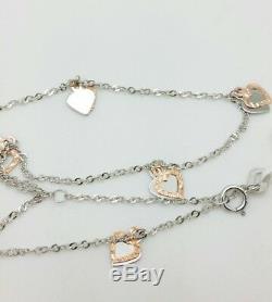 14k Solid White Gold Heart Charm Anklet Bracelet Adjustable Chain 9 10