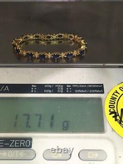 14k Solid Yellow Gold Tennis Bracelet, Natural Diamond & Sapphire. 17.71 Grams