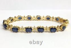 14k Solid Yellow Gold Tennis Bracelet, Natural Diamond & Sapphire. 17.71 Grams