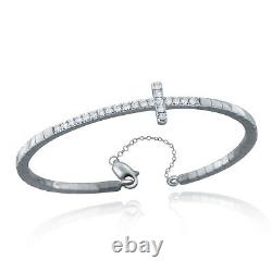 14k White Gold 0.50ctw Diamond Curved Cross Omega Bangle Bracelet
