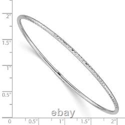 14k White Gold 2mm Diamond-Cut Slip-on Bangle Bracelet 8 inch