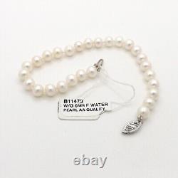 14k White Gold 6mm Freshwater Pearl Bracelet AA Quality 7in Bridal New