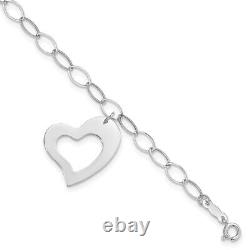 14k White Gold Dangle Heart Bracelet For Womens