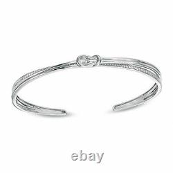 14k White Gold Over 1/5 Cttw Round Cut White Natural Diamond Knot Cuff Bracelet