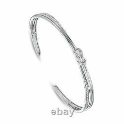 14k White Gold Over 1/5 Cttw Round Cut White Natural Diamond Knot Cuff Bracelet