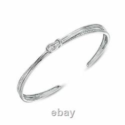 14k White Gold Over 1/5 Cttw Round Cut White Natural Diamond Knot Cuff Bracelet