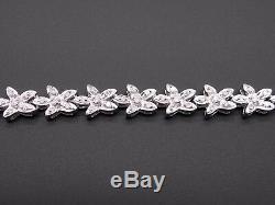 14k White Gold Round 2ct Diamond Tennis Flower Leaf Star Bezel Bracelet 7.25