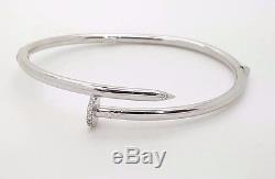 14k White Gold Round Diamond Nail Thin Man Woman Designer Bangle Bracelet Italy