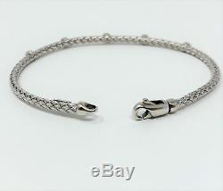 14k White Gold and. 2ct Diamond Bezel Flex Weave Bangle Bracelet 7 Inches