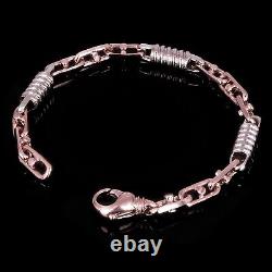 14k White & Rose Gold Handmade Fashion Link Bracelet 8.5 7.3mm 30.5 grams