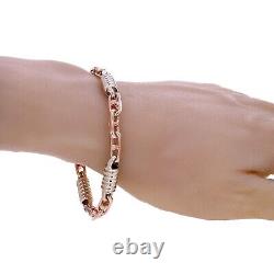 14k White & Rose Gold Handmade Fashion Link Bracelet 8.5 7.3mm 30.5 grams