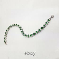 14k White gold finish Green Lab created diamonds tennis halo bracelet round cut