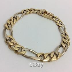 14k Yellow And White Two Tone Gold Heavy Mens Link Bracelet