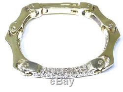 14k Yellow Gold 3.40ct White Diamond Rotatable Solid Bone Bangle Bracelet