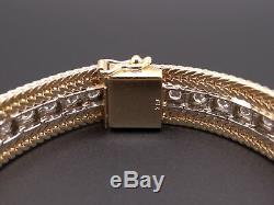 14k Yellow White Gold 3ct Round Cut Diamond Tennis Link Braided Bracelet 6.75