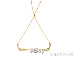 14k Yellow+White Gold Bar Adjustable Friendship Bracelet with Draw String Clasp