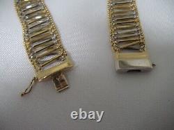 14k Yellow & White Gold Chain Bracelet 13mm Fancy Link 7.5