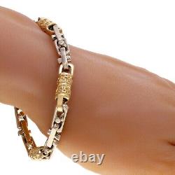 14k Yellow & White Gold Handmade Fashion Link Bracelet 7 7.5mm 37 grams