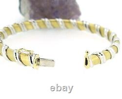 14k Yellow & White Gold Swirl Two Tone Bangle Bracelet 7'