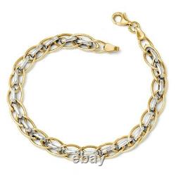 14k Yellow and White Gold 6mm Two Tone Link Chain Bracelet, 7.25 Inch