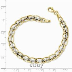 14k Yellow and White Gold 6mm Two Tone Link Chain Bracelet, 7.25 Inch