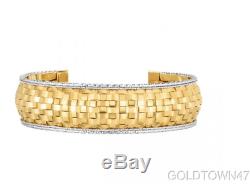 14k Yellow and White Gold Finish Shiny Cuff Basket Weave Bangle 9mm or 11mm