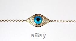14k Yellow or White Gold Evil Eye Bracelet with Diamond (Dia. 0.16cts)