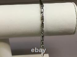 14k solid white gold (figaro pattern) Tube LINK bracelet 9 16 grams 3.5 MM