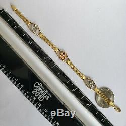 14k yellow gold flower bracelet 7.25 Inches Long woman's white rose
