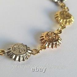 14k yellow white gold happy face sun Bracelet 7 Inches Long