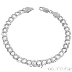 14kt White Gold Diamond Cut Double Link Charm Bracelet