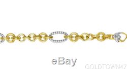 14kt Yellow+White Gold 1+6 Oval -Round Link Bracelet with Lobster Clasp