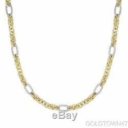 14kt Yellow+White Gold 1+6 Oval -Round Link Bracelet with Lobster Clasp