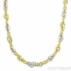 14kt Yellow+White Gold 4 Open Loose Oval+Shiny Double Link Bracelet & Necklace