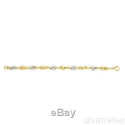 14kt Yellow+White Gold 4 Open Loose Oval+Shiny Double Link Bracelet & Necklace