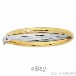 14kt Yellow+White Gold Shiny Fancy Double Two Tone Bangle with Clasp