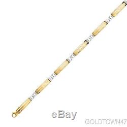 14kt Yellow+White Gold Shiny Two Tone Men's Fancy Bracelet with Lobster Clasp