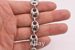 14mm Puffed Gucci Anchor Mariner Link Bracelet 14K White Gold Clad Silver 925