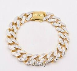 15mm Miami Cuban Royal Link Diamond Cut Bracelet Real 10K Yellow White Gold